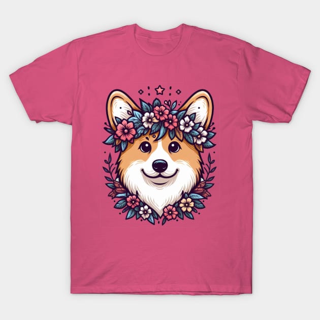 Flower Corgi T-Shirt by WolfeTEES